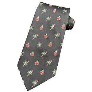 Christmas Tie Men's 100% Silk Holiday Candy Cane Ornament Bulb Black Green Red